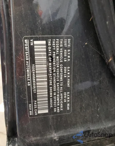 2008 Saab 9-5 Aero from USA, damaged, VIN YS3EH49G883506121